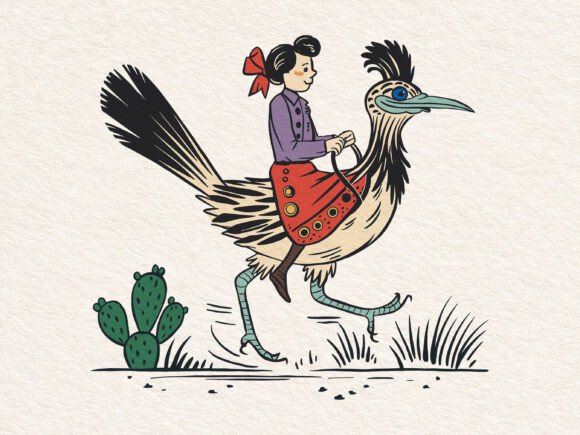 Cowgirl Roadrunner PNG: A Playful Western Embroidery Pick